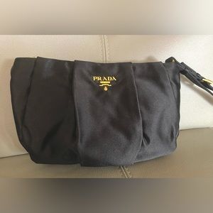 Prada black satin pouch/clutch/wristlet.